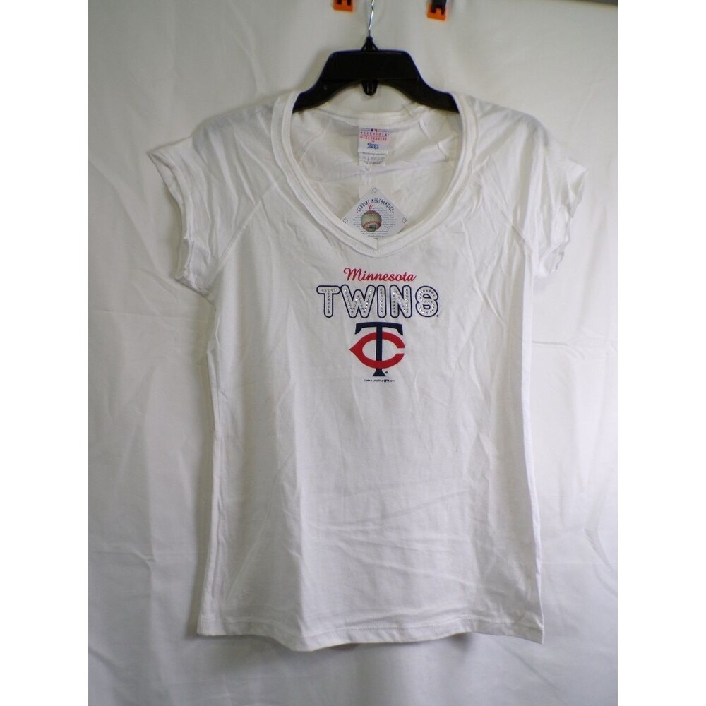 Lifestyle Women's Minnesota Twins Rhinestone V Neck T Shirt Large L White
